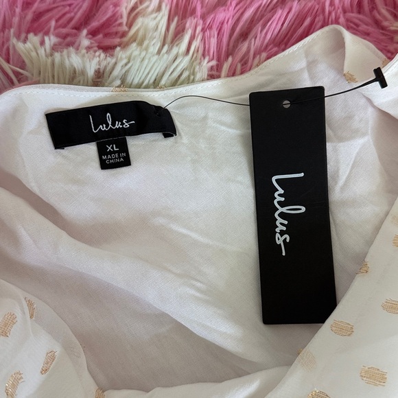 Lulu's Elegant White Dress with Gold Accents - Picture 6 of 9